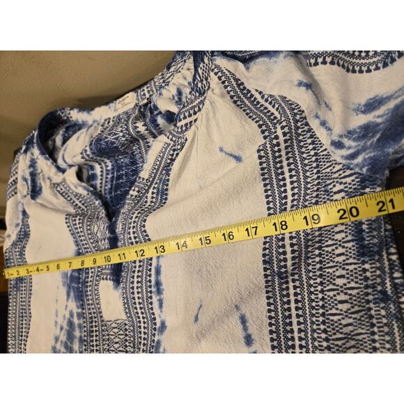 Dylan Embroidery Tie Dye White Blue Indigo Boho Tunic V-Neck Cotton Top Small - Picture 6 of 8